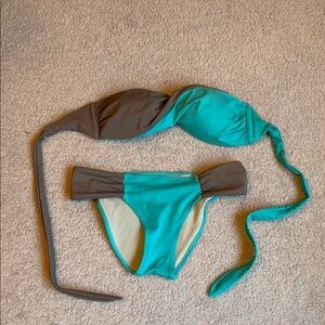 Turquoise and taupe bikini